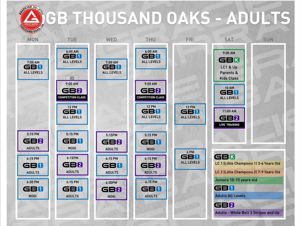 Gracie Barra Thousand Oaks class schedule